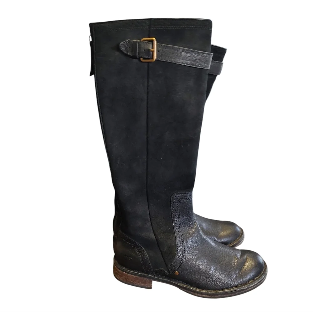 UGG Castille Black Suede Leather Knee High Boots